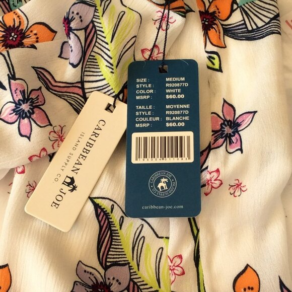Caribbean Joe Size M Floral Cold-Shoulder Dress Floral Beach Tropical Vacation - Picture 12 of 12